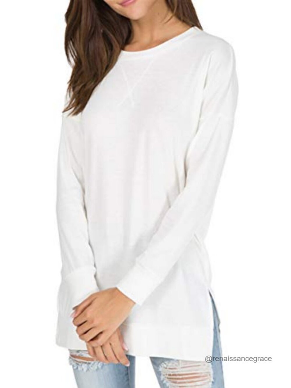 Women's Long Sleeve Side Split Loose Tunic Top